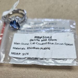 Bomb Party Lab Created Blue Zircon Spinel With Rhodium Plating. Size 8.